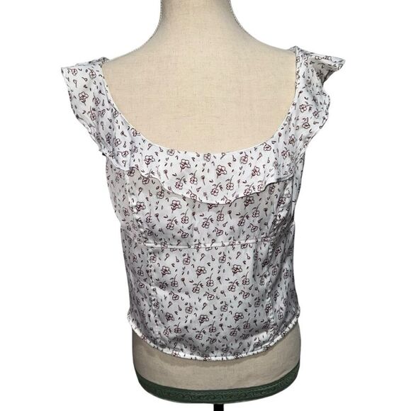 Free People White Floral Print Blouse Cream and Red Round Nech Sleeves size L - Picture 2 of 10